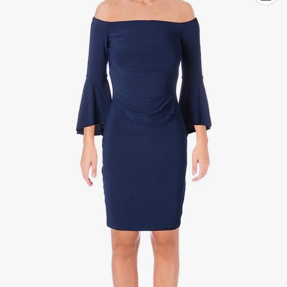 navy blue off the shoulder dress